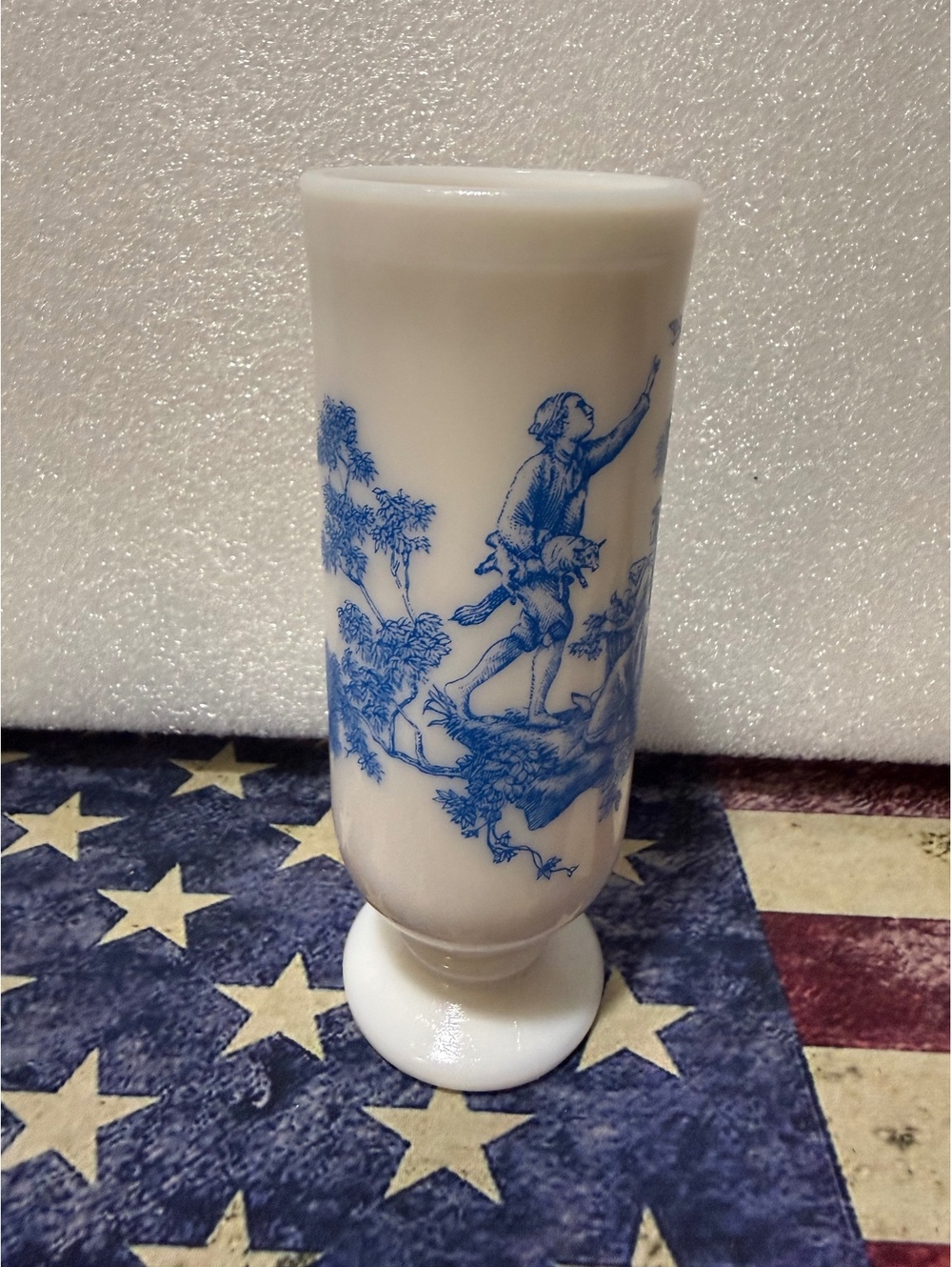 Vintage 1970s Avon Milk Glass Footed Demitasse Cup Blue Toile Cottagecore